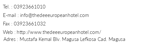 The Dee European Hotel telefon numaralar, faks, e-mail, posta adresi ve iletiim bilgileri
